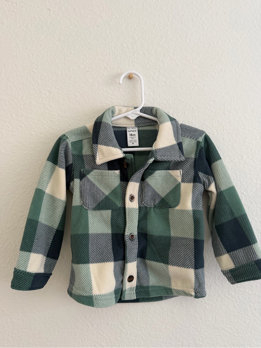 Carter's Green & Cream Plaid Fleece Button-Up Jacket